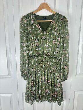 Current Air Olive Floral Smocked Dress